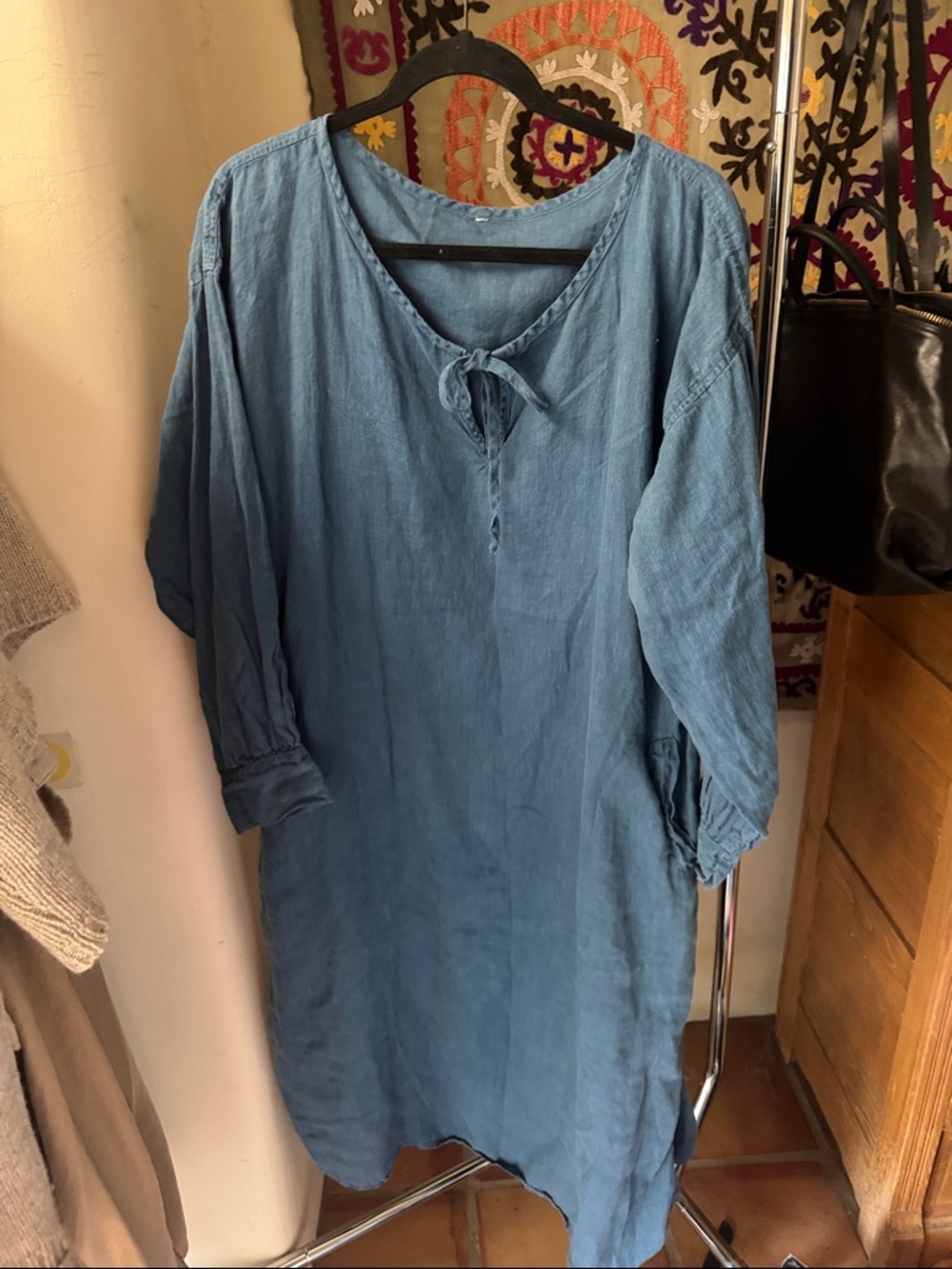 Women's Blue Tie-Neck Maxi Dress